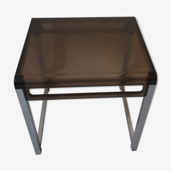 Table d'appoint  design plexi et metal prisunic, 1970