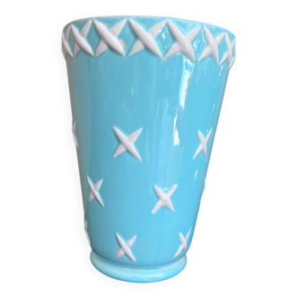 St Clément turquoise and white art deco ceramic vase