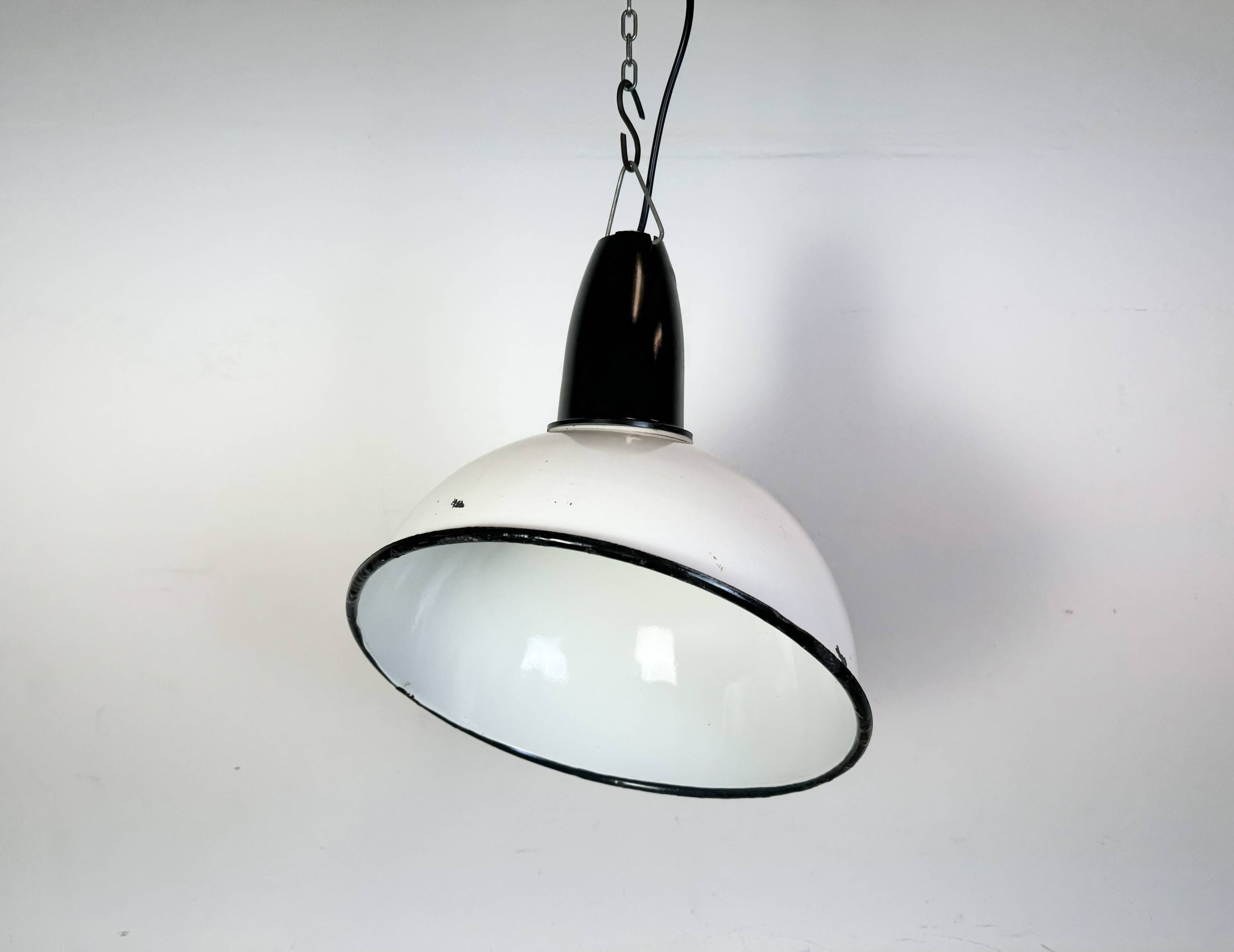 Industrial Soviet White Enamel Pendant Lamp, 1960s