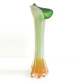 Vase soliflore en verre soufflé forme fleur vert et orange