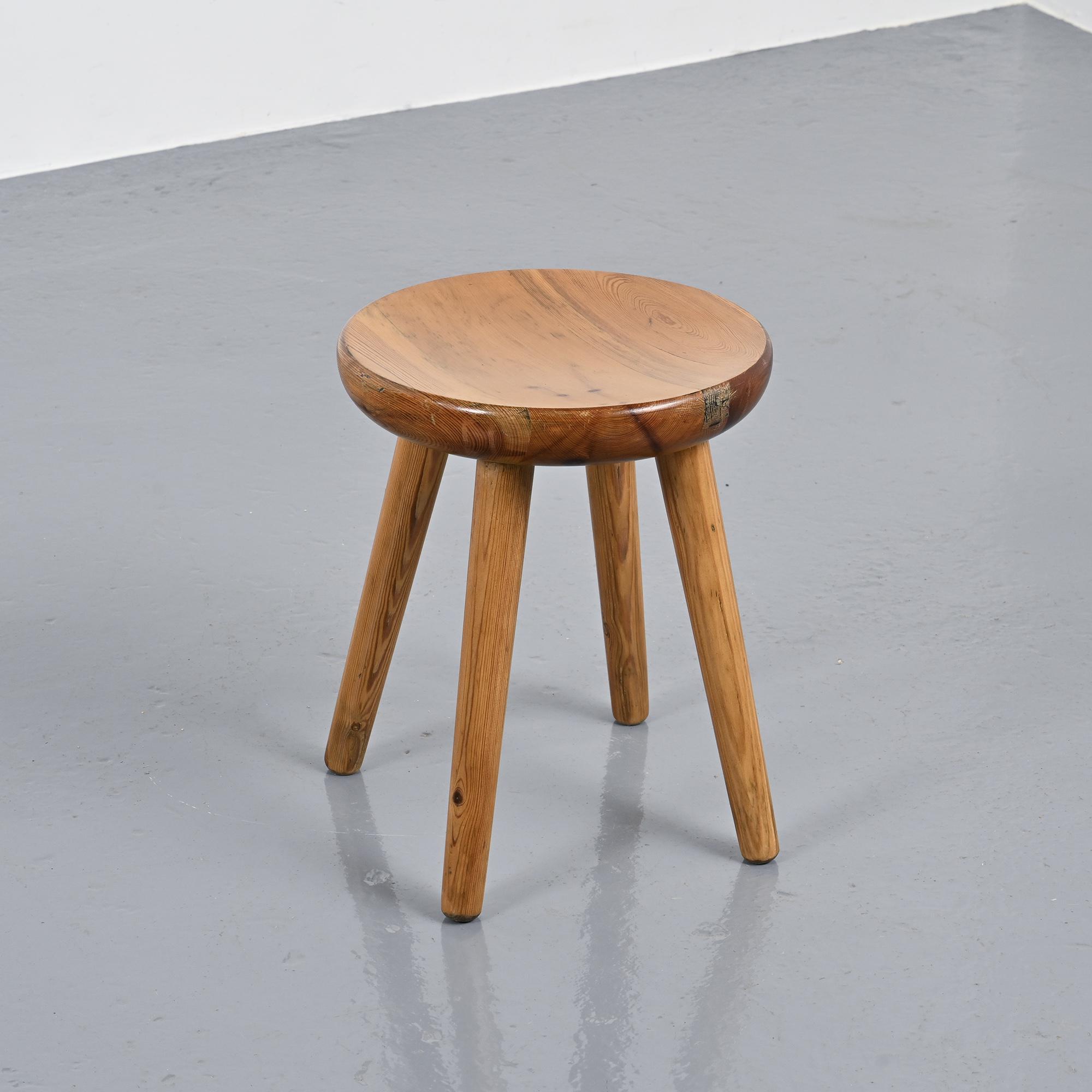 Pine stool by René Martin, France, circa 1965