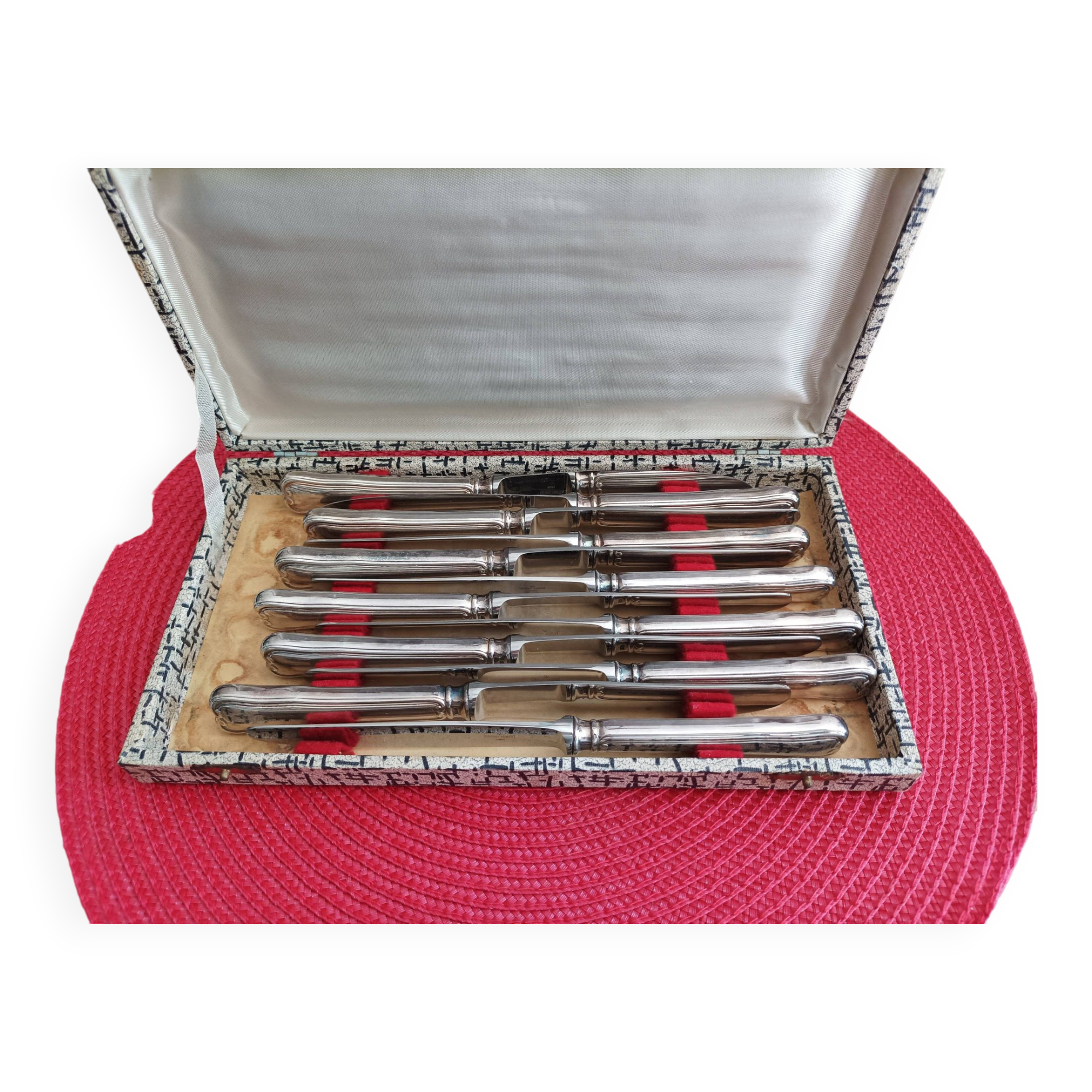 Set of 12 small knives in silver metal and stainless steel from the Ravinet d'Enfer Paris brand