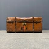 Antique brown travel case with wooden slides from the early 1900s