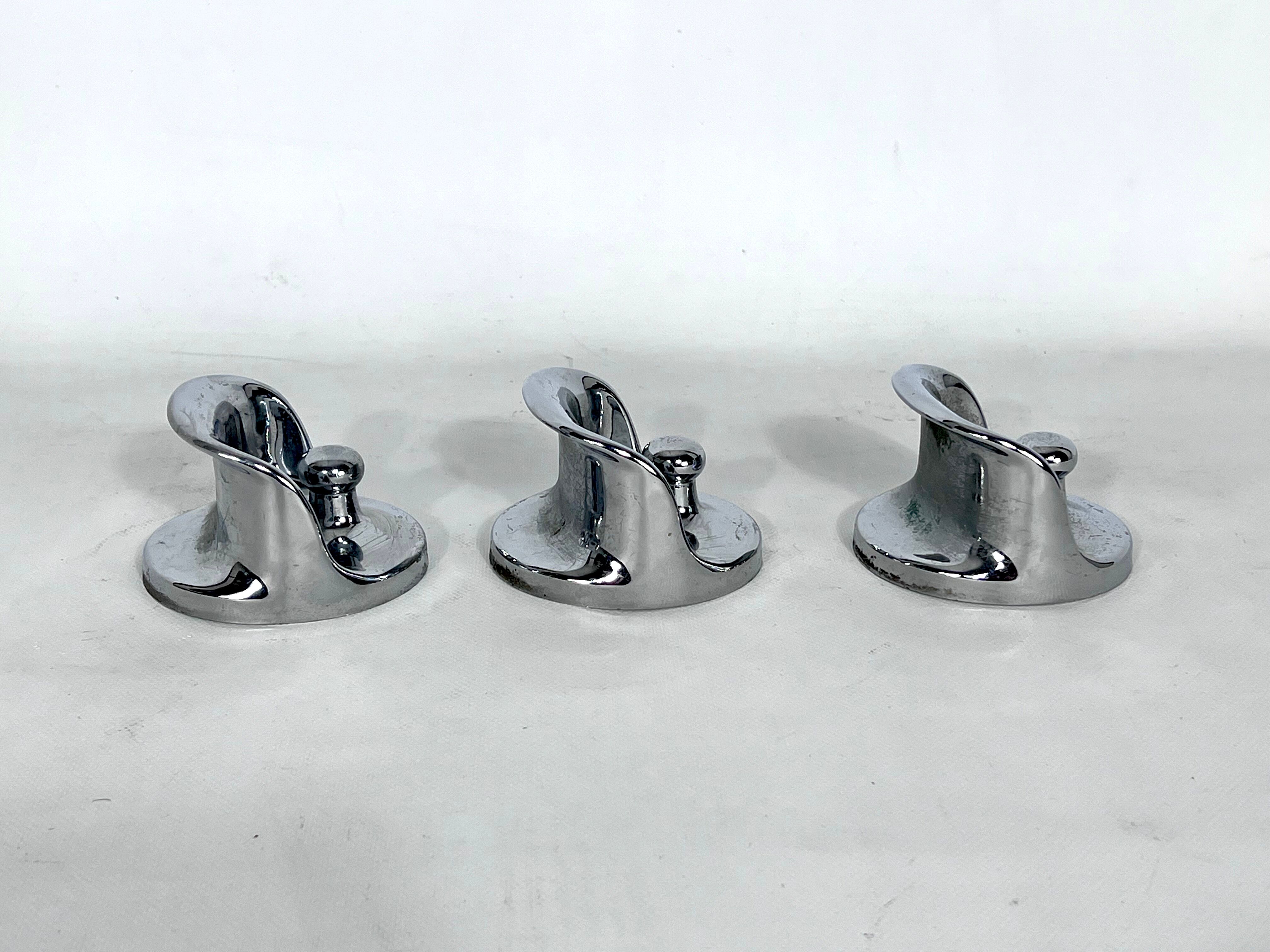 Mid-century modern set of three chrome plastic coat hangers Olaf Bohr 1960s
