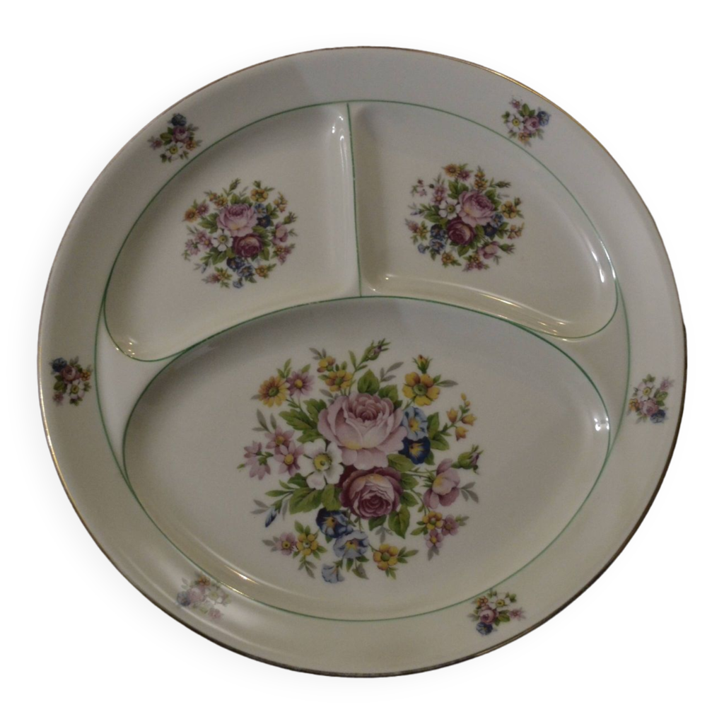 plat ancien de service rond en porcelaine de Limoges - brocante