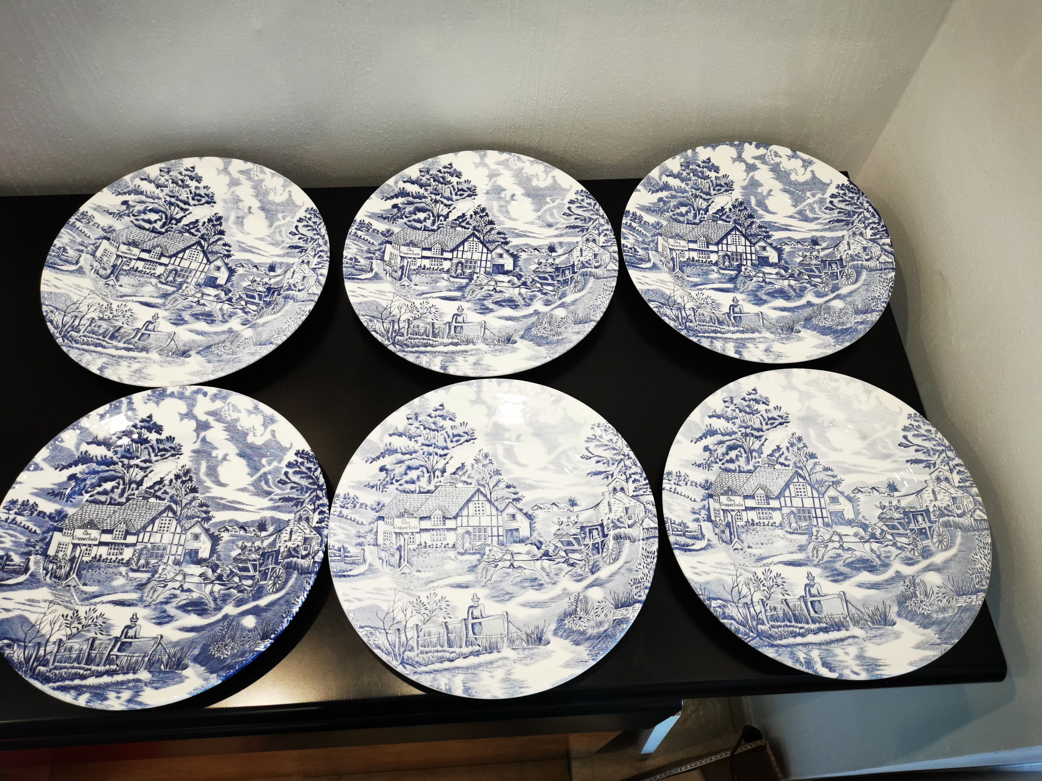 Set of 6 old talking flat plates Lunéville