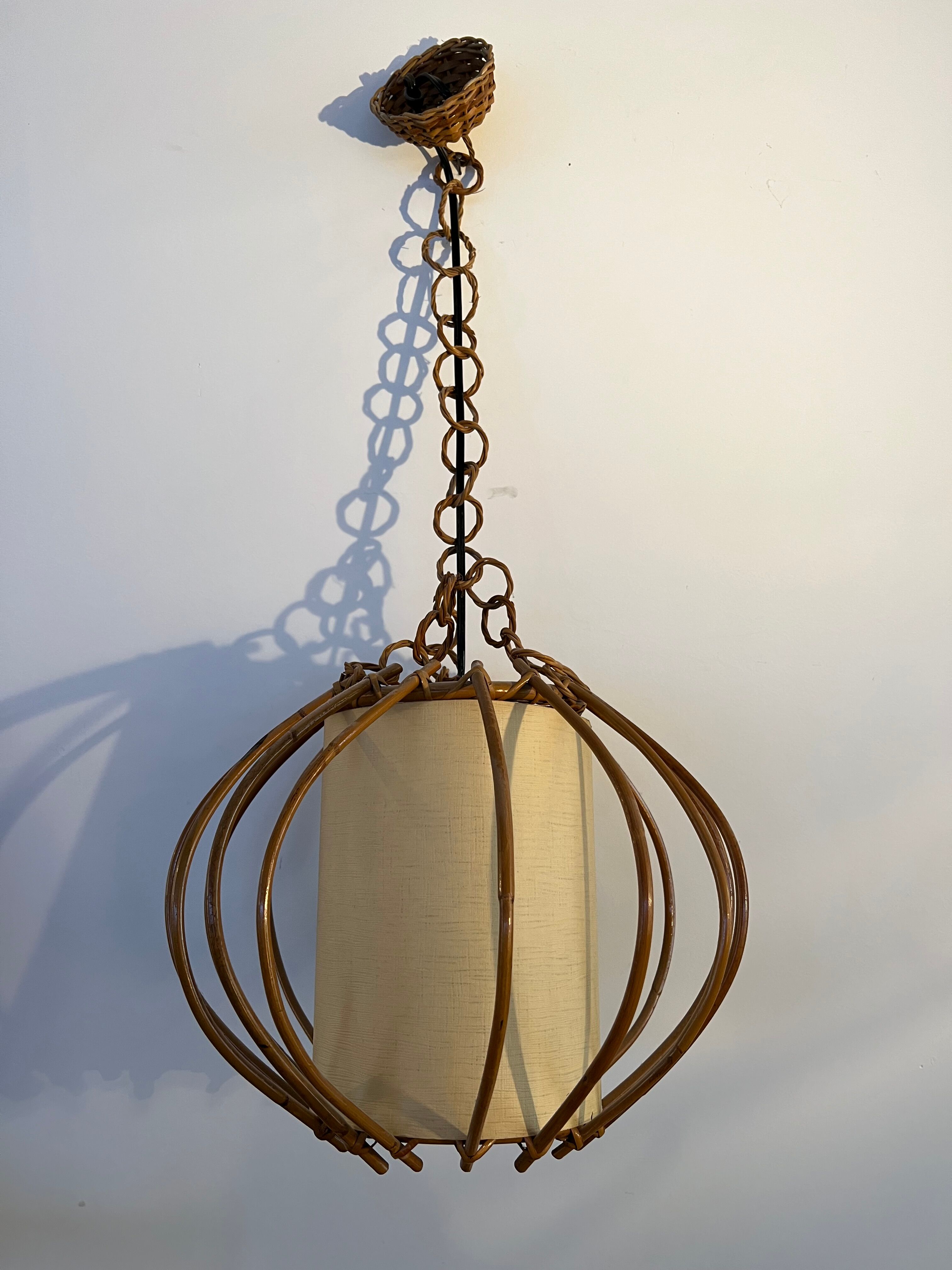 Vintage chandelier, rattan pendant lamp design 1960