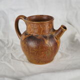 Rooster frieze pitcher, glaze with warm brown drips, ochre and volcanic - Denbac - 30s