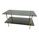 Smoked glass and brass coffee table from the 1970s.