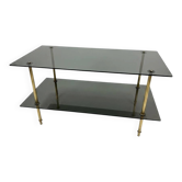 Smoked glass and brass coffee table from the 1970s.