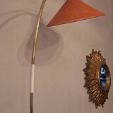 Mid century modern brass and perforated metal arc floor lamp, 1960s