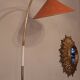 Mid century modern brass and perforated metal arc floor lamp, 1960s