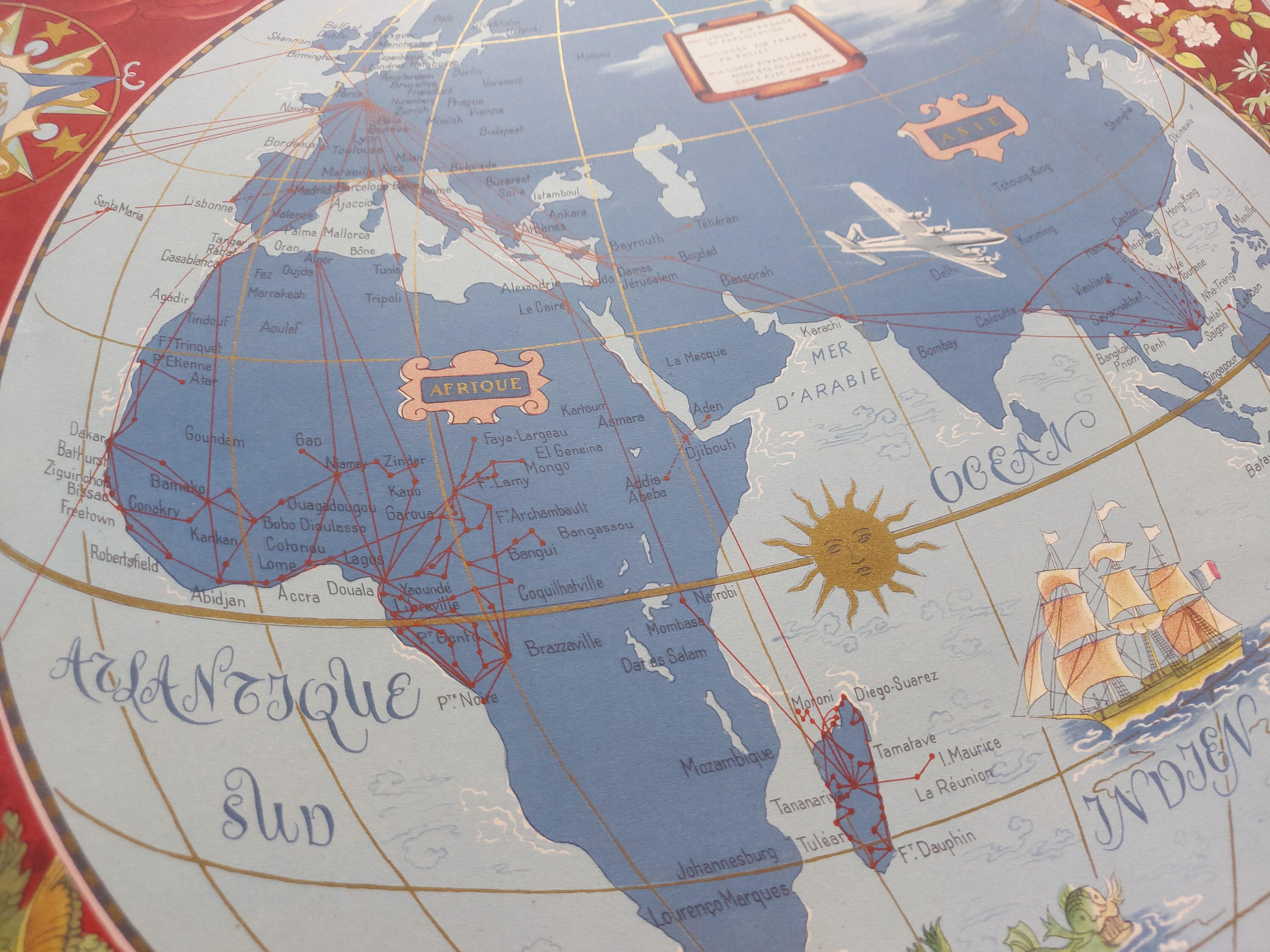 Poster, planisphere airline " air france " printing perceval