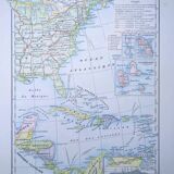 United States and West Indies, Vintage Map, 1895, Authentic.