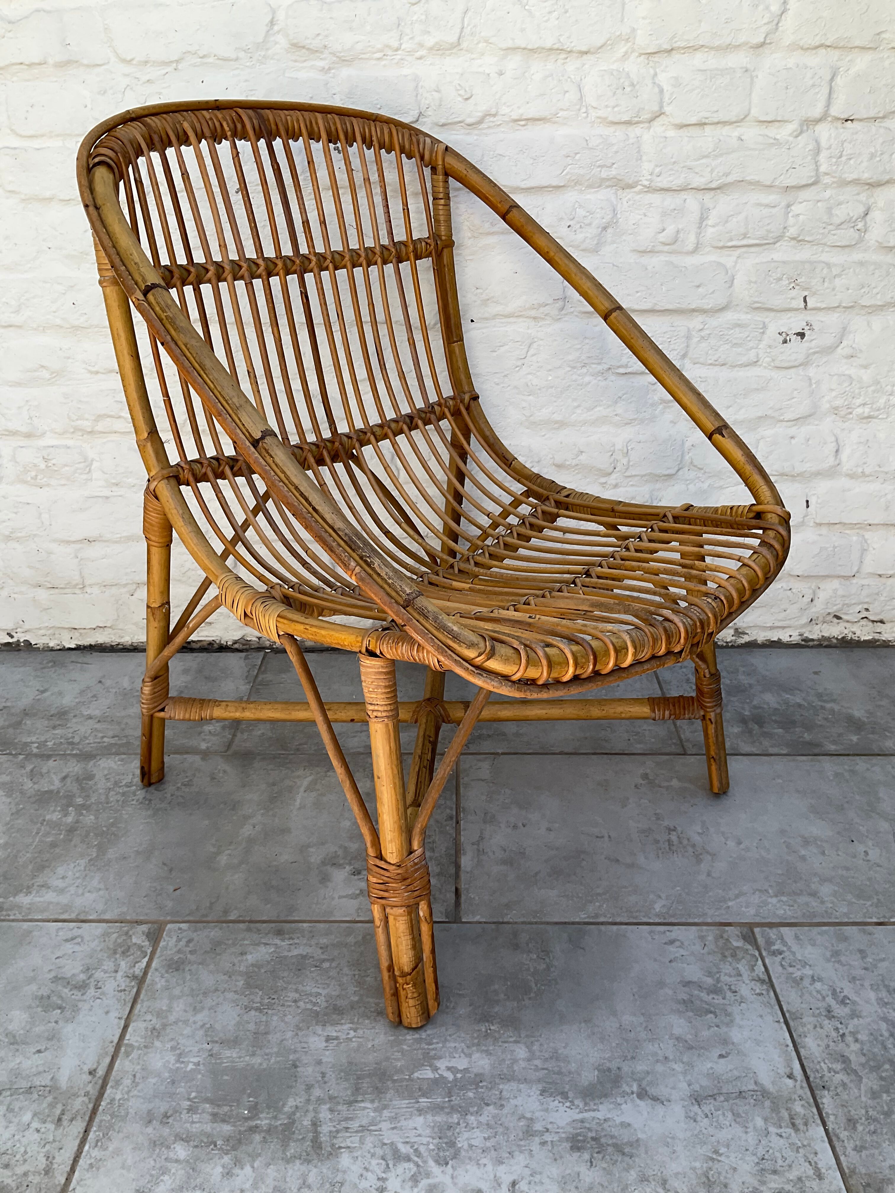 Vintage rattan armchair 60s-70s