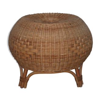 Pouf en osier et rotin des années 70
