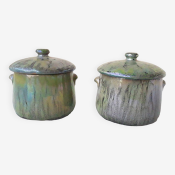 2 pots couverts en grès signés Cytère