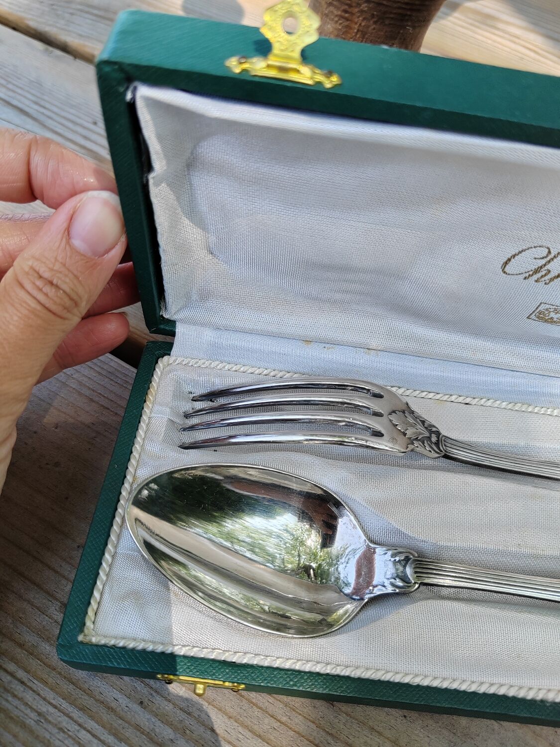 Christofle fork and spoon set in silver metal