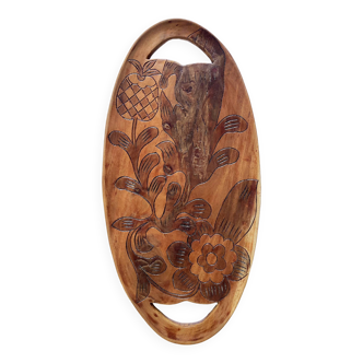 Acacia wood serving tray, Guadeloupe, 1980s