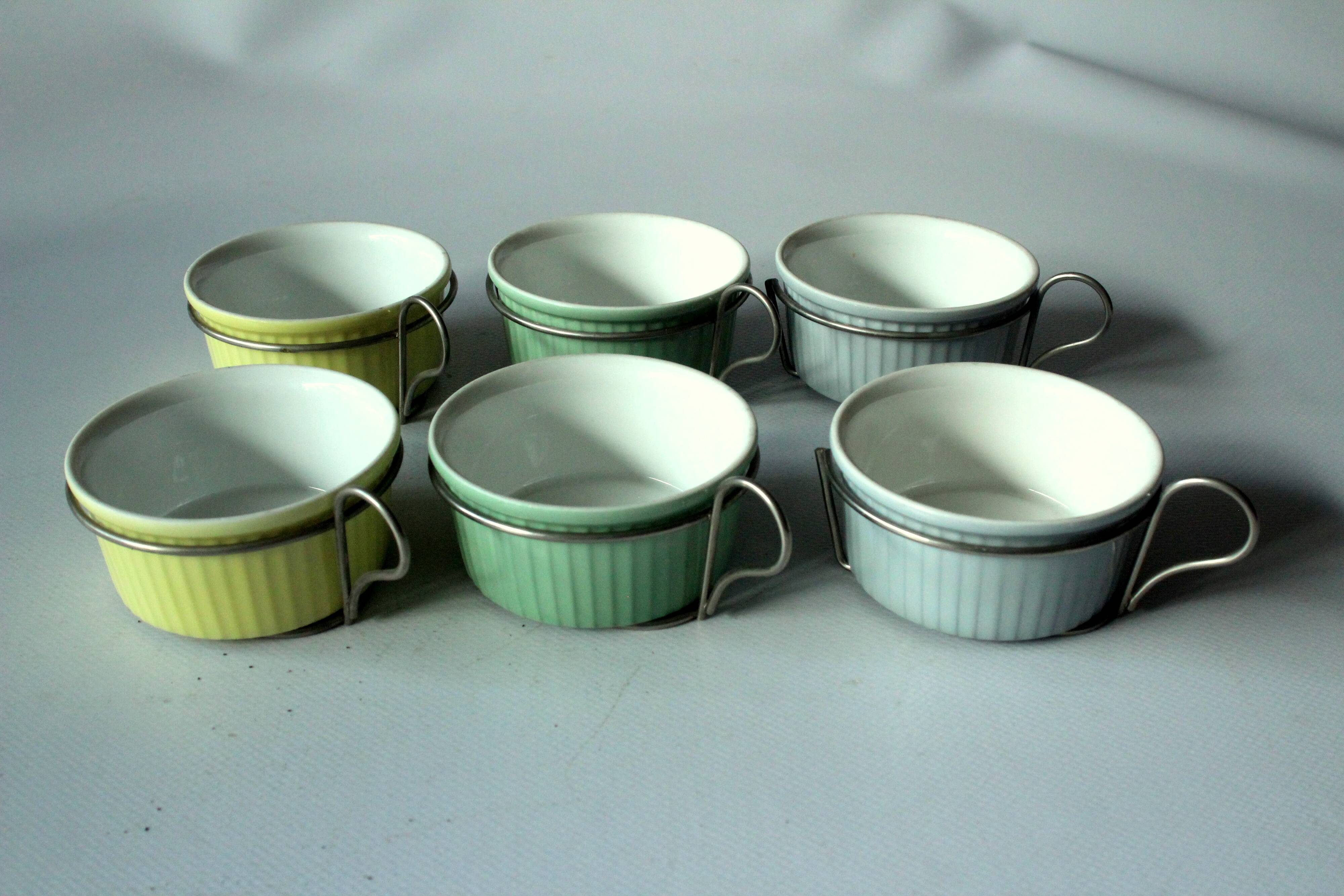 1950s - 6 Round ceramic souffle dishes with holder - made by Rosenthal