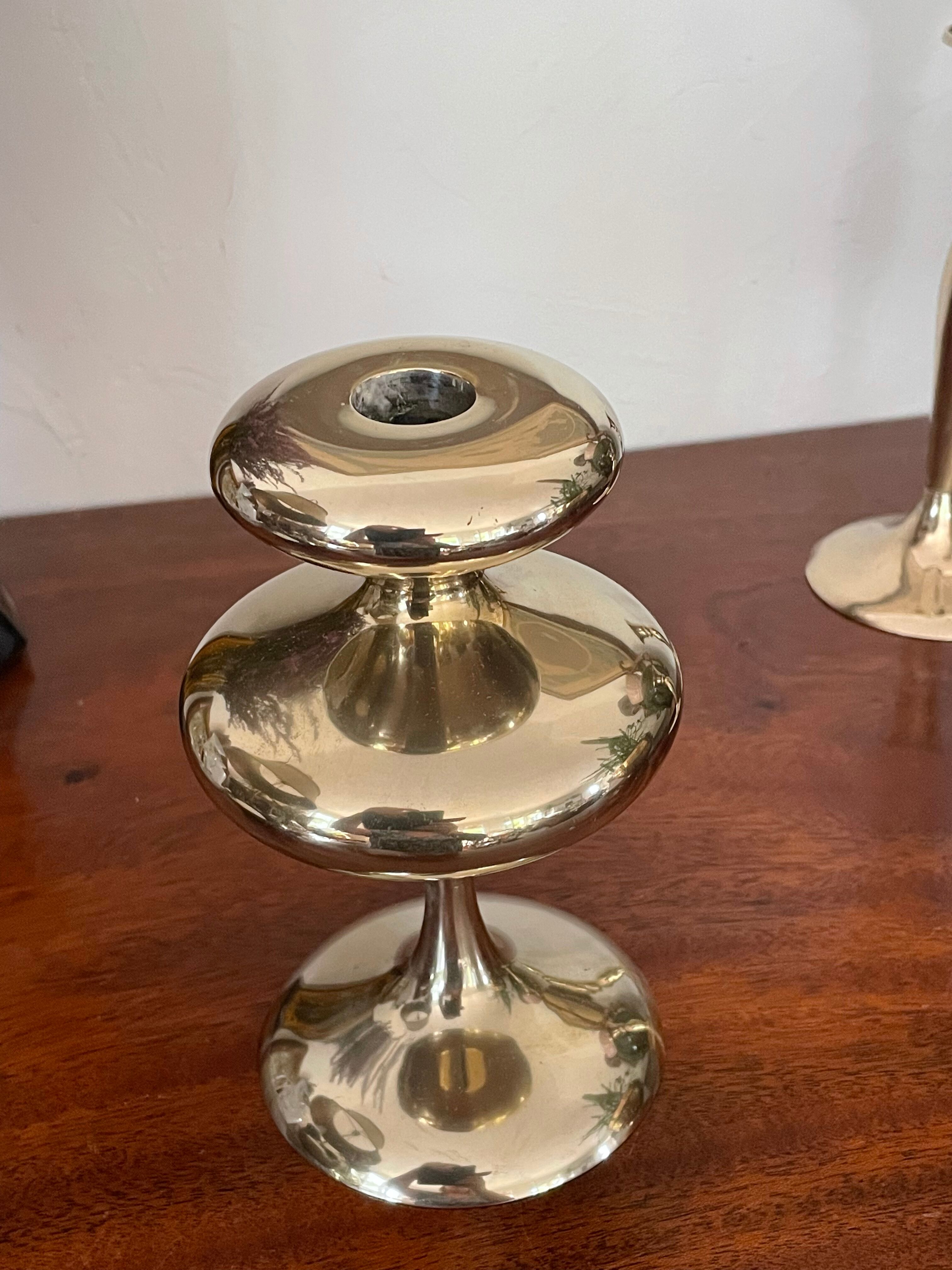 Three vintage brass candle holders
