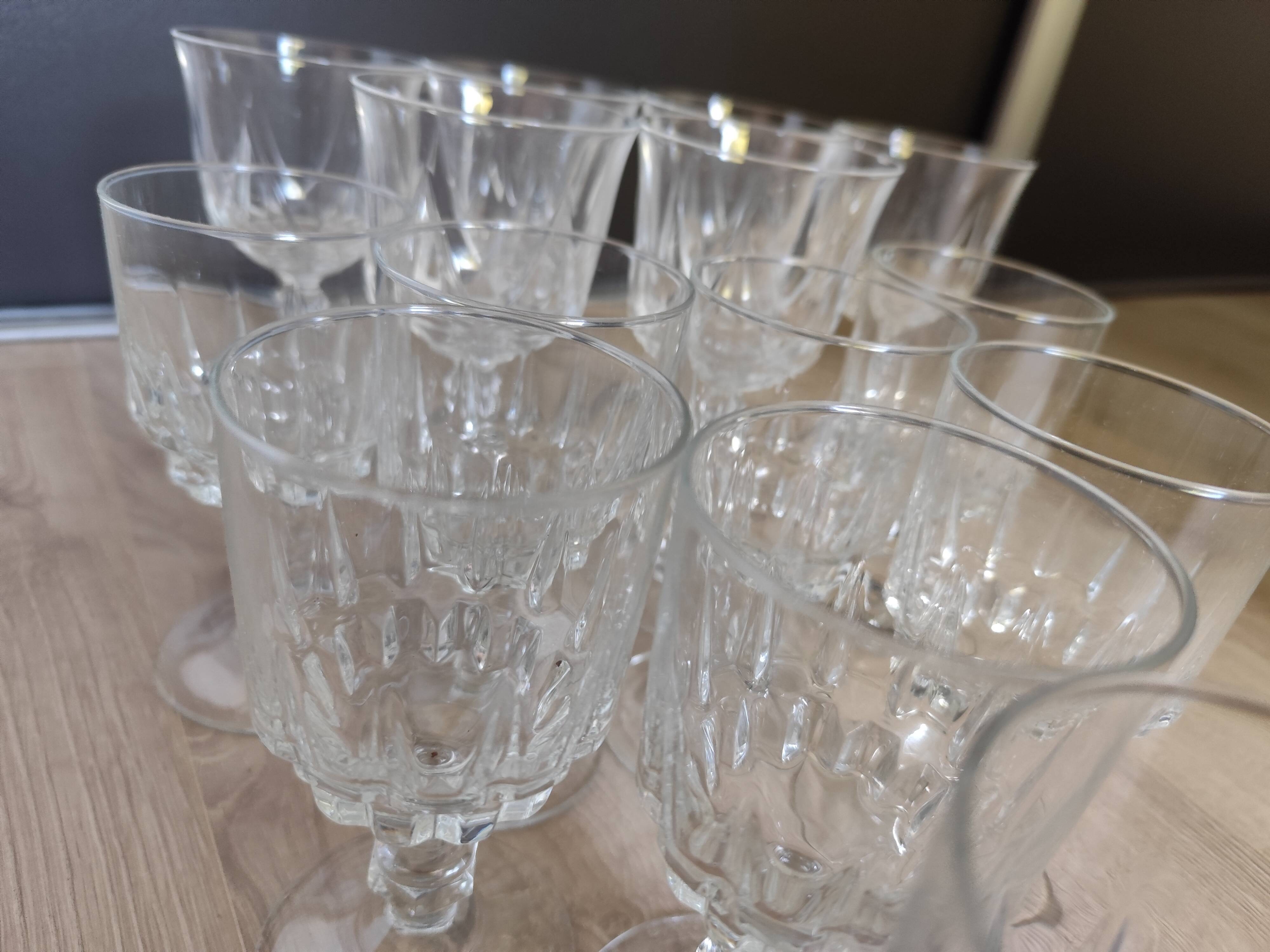 Set of 6 large stemmed glasses + 8 small Cristal d'Arques Water & Wine 1970