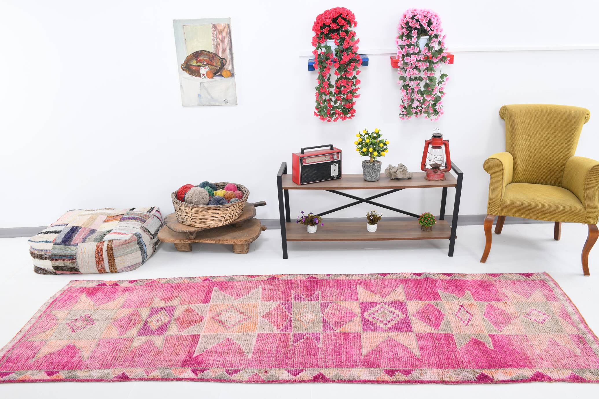 Pink Orange Turkish Runner Rug 100x302Cm
