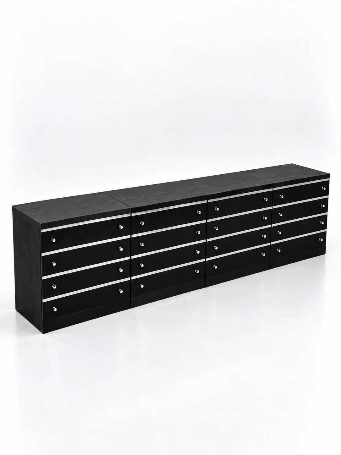 Modular enfilade Space Age in black ash and brushed aluminium, 1970s.