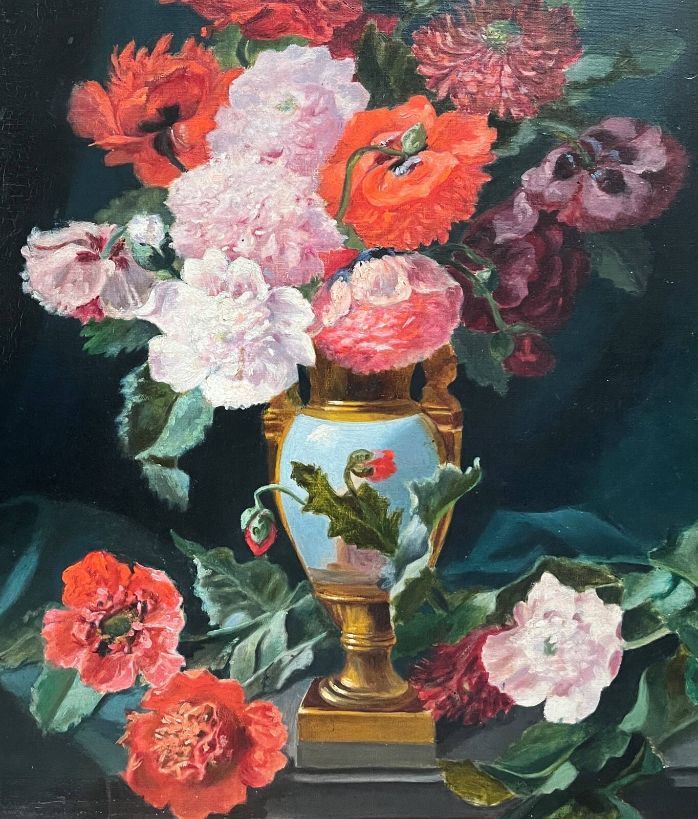 Table HST "Bouquet of flowers on a console" signed late 19th century
