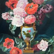 Tableau HST "Bouquet de fleurs sur entablement" signé fin XIX° siècle