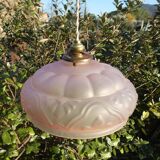 Art Deco pendant lamp in pink frosted glass