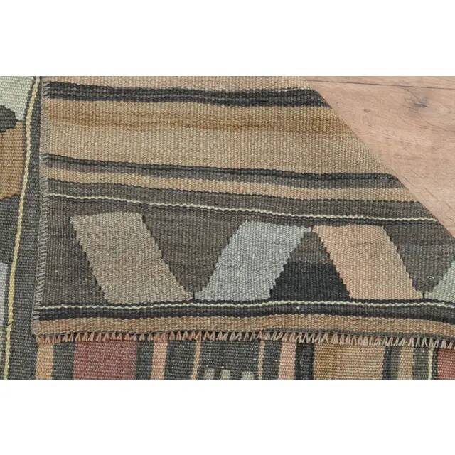 1970s Vintage Turkish Oushak Handmade Wool Cotton Brown Kilim Rug 148x174