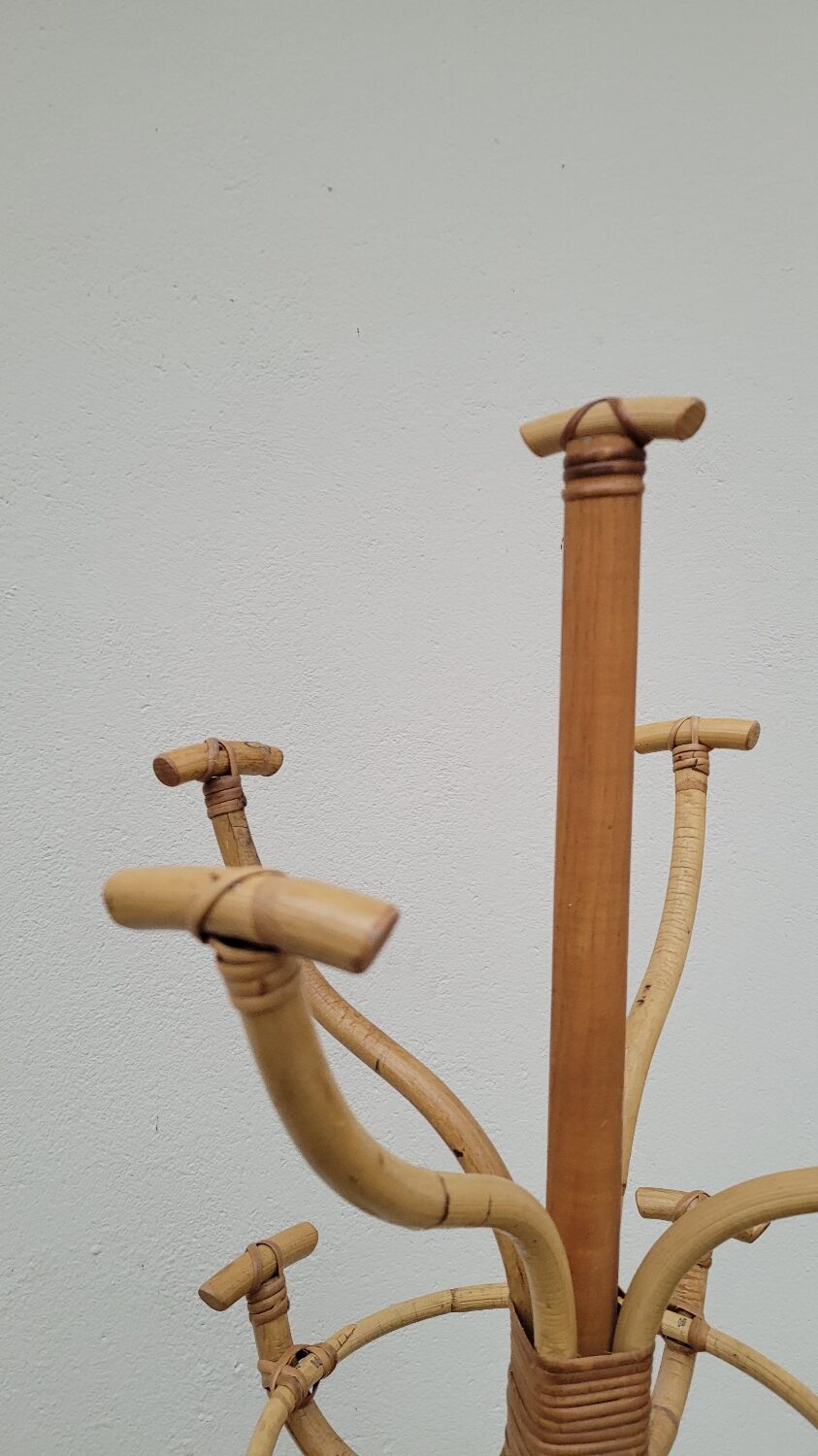 Vintage rattan coat rack - 1950s