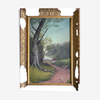 Tableau HST "Paysage de campagne" pour restauration XIX°/XX° + cadre