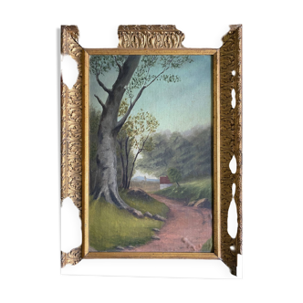 Tableau HST "Paysage de campagne" pour restauration XIX°/XX° + cadre