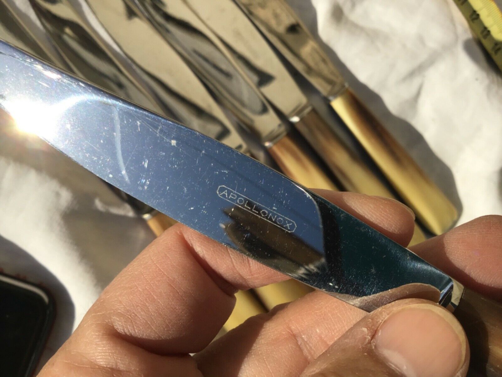 Lot 7 fruit knives or apolonox cow horn entremet