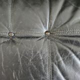 Scandinavian 2-seater sofa 1970s vintage in black leather and curved wood