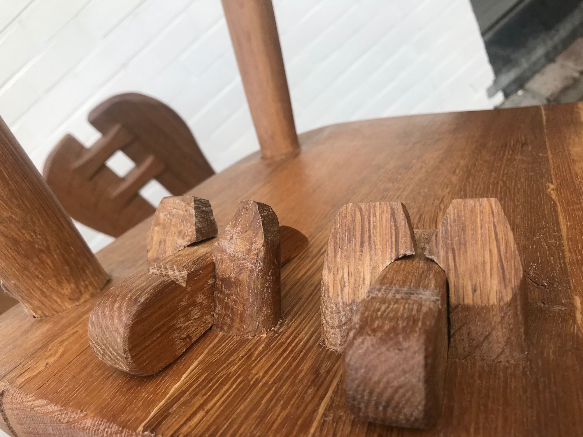 rare set of 6 brutalist chairs in solid oak house De PUYDT 1960 Belgium