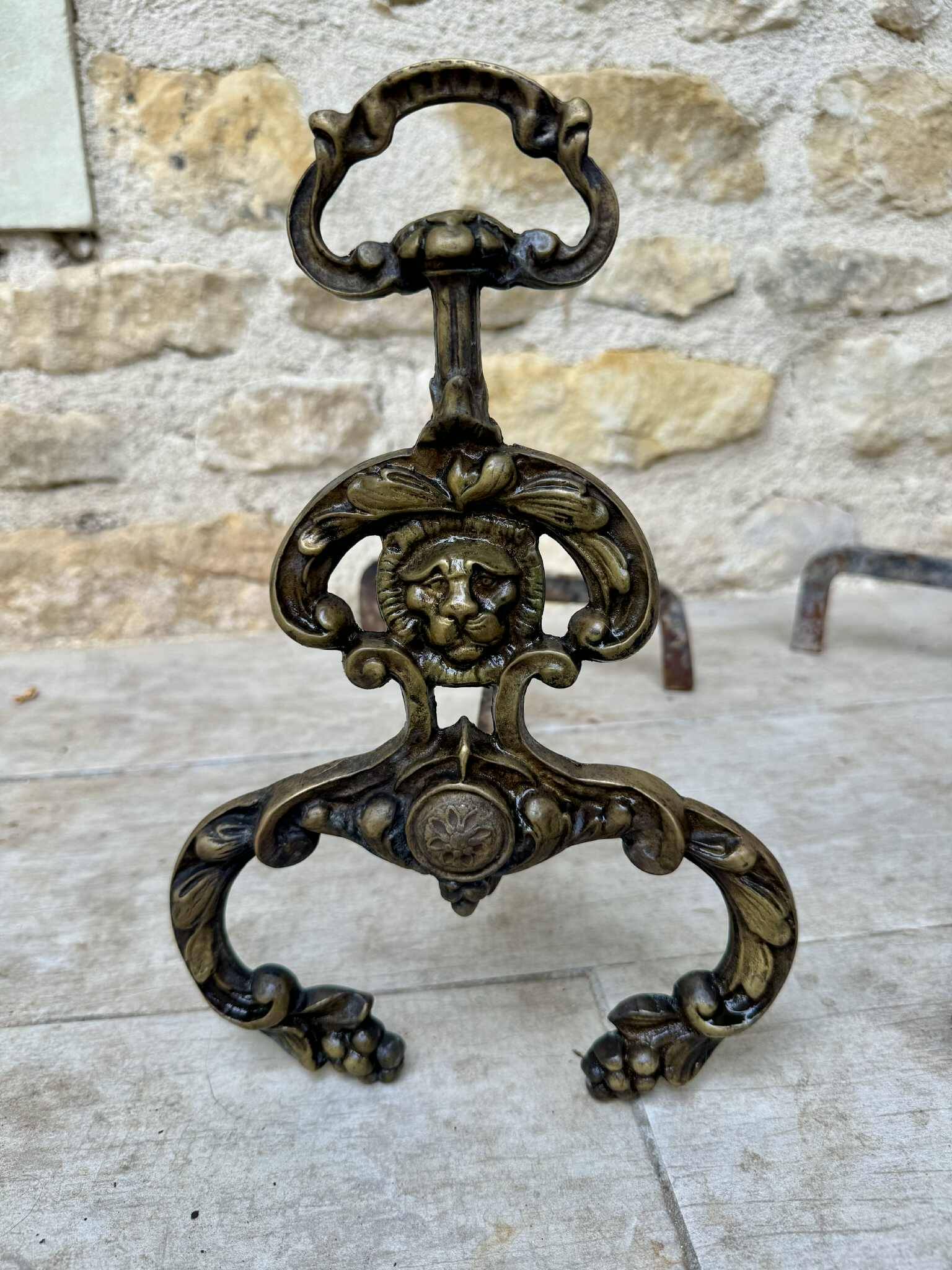 Pair of 19th-century brass lion andirons