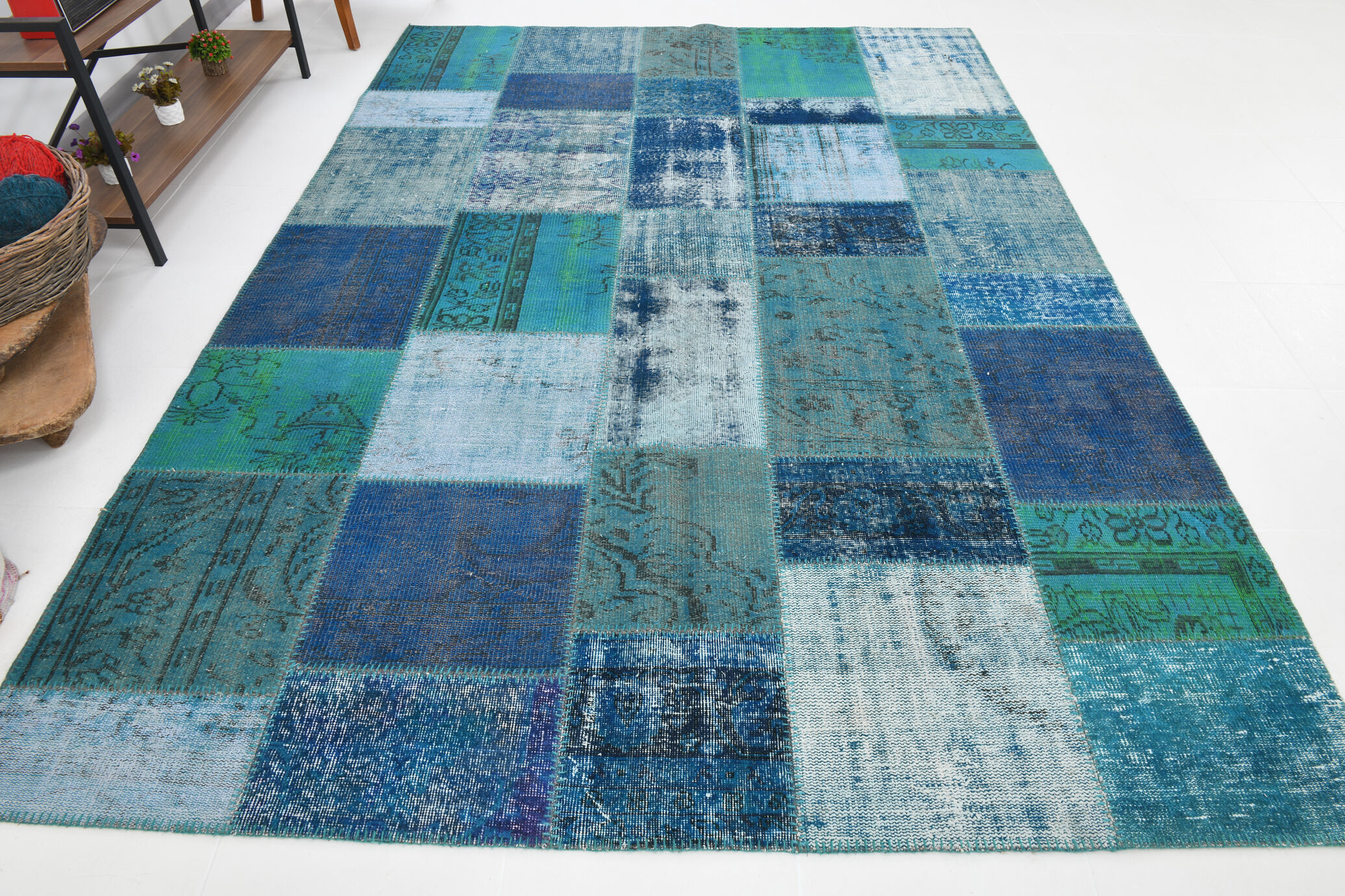 Oversized blue and green wool turkish carpets