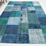 Oversized blue and green wool turkish carpets