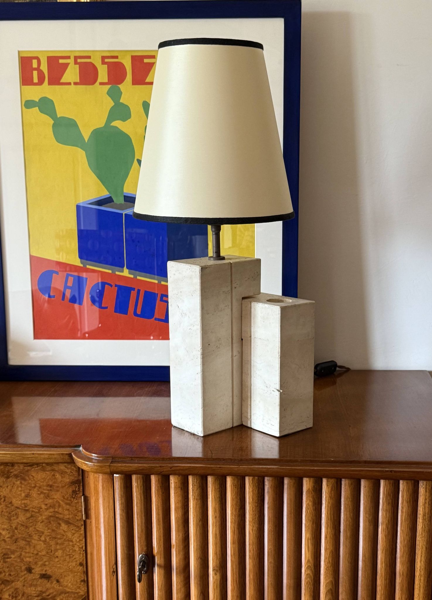 Mid-century modern travertine table lamp, Nucleo Sormani Italy 1960s
