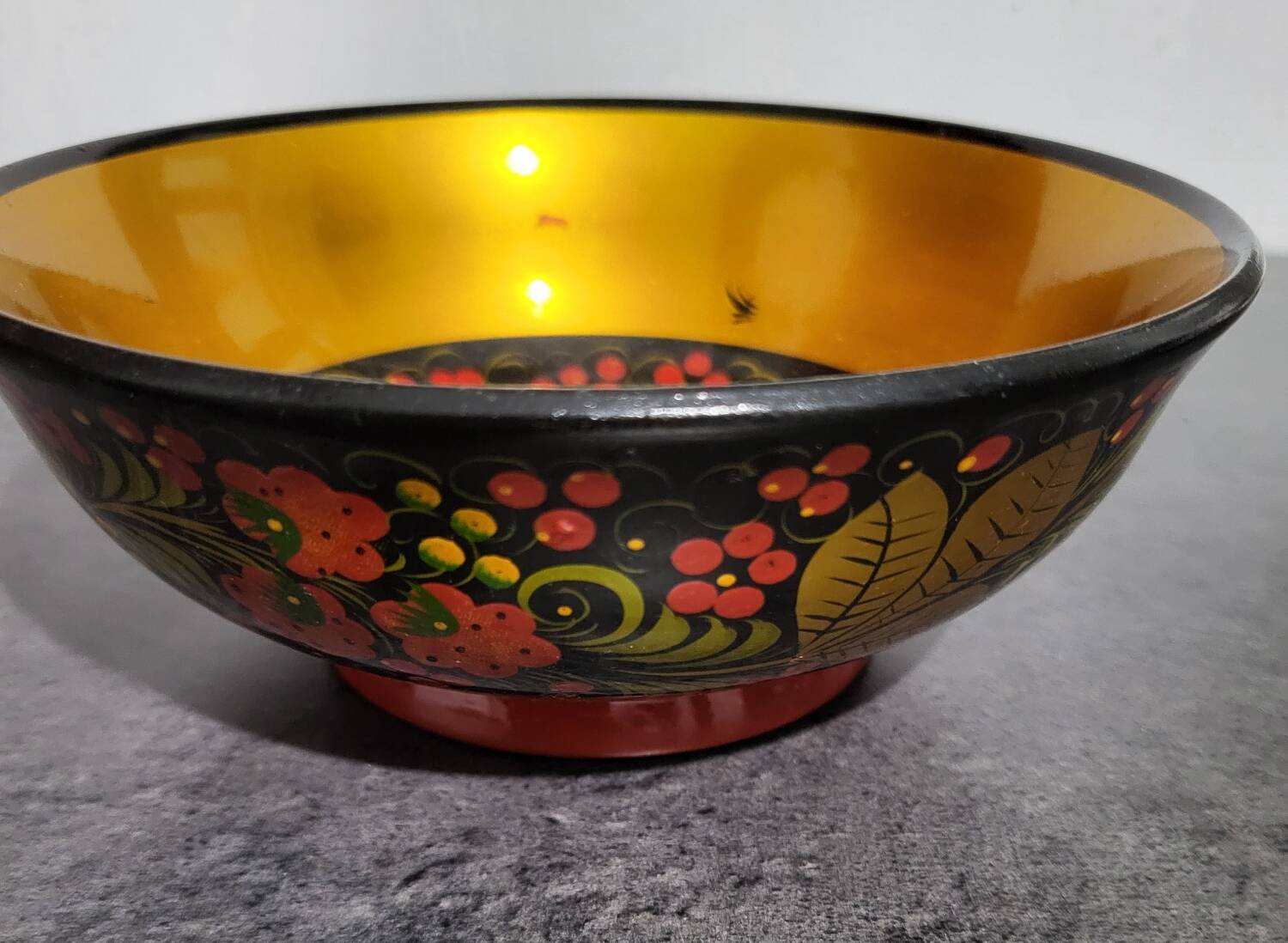 Vintage Soviet Khokhloma wooden bowl in excellent condition.