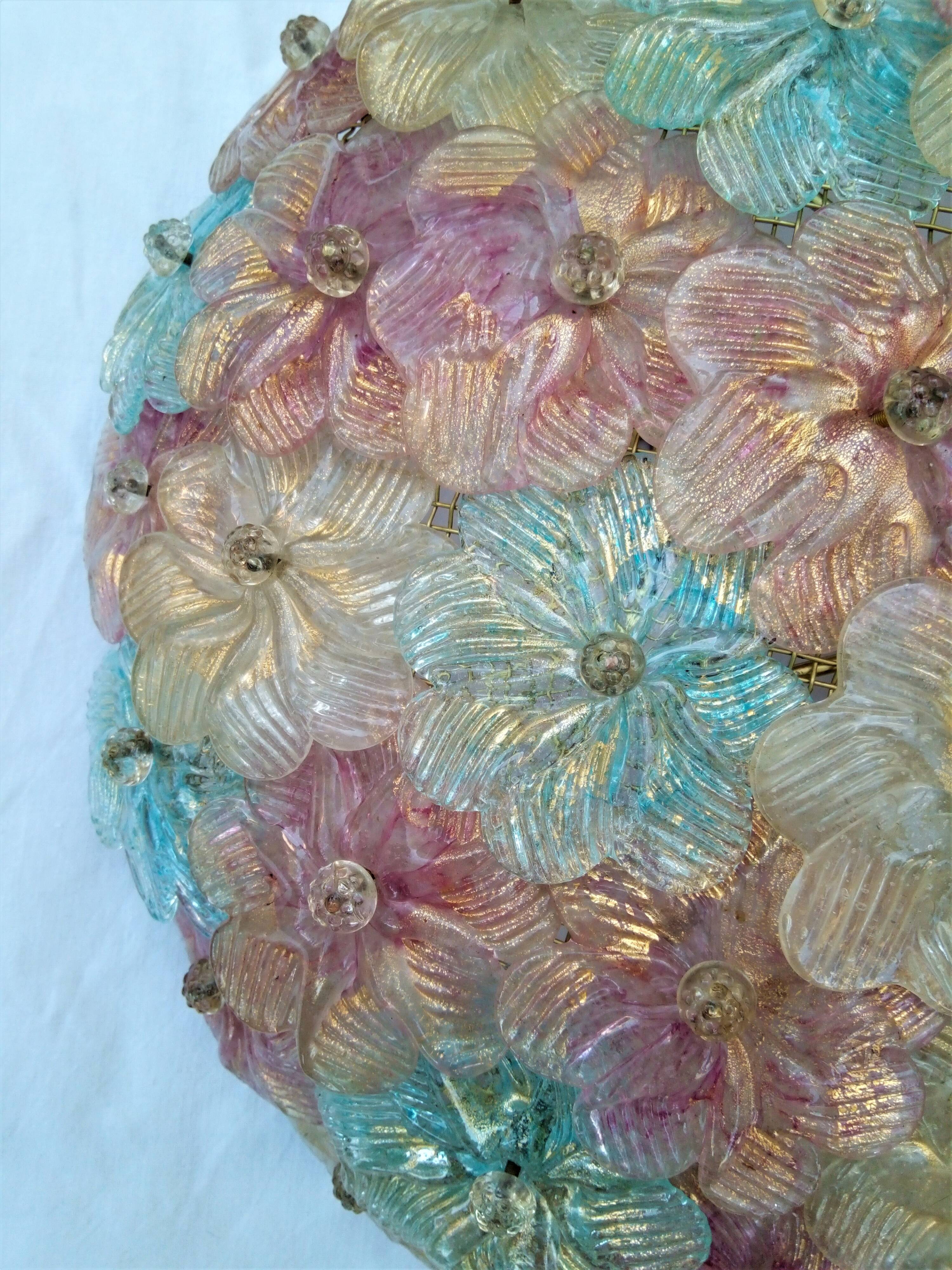 Glass ceiling in glass flowers. Murano 60/70 Barovier & Toso