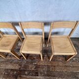 Series of 7 vintage Scandinavian bohemian wooden children's chairs