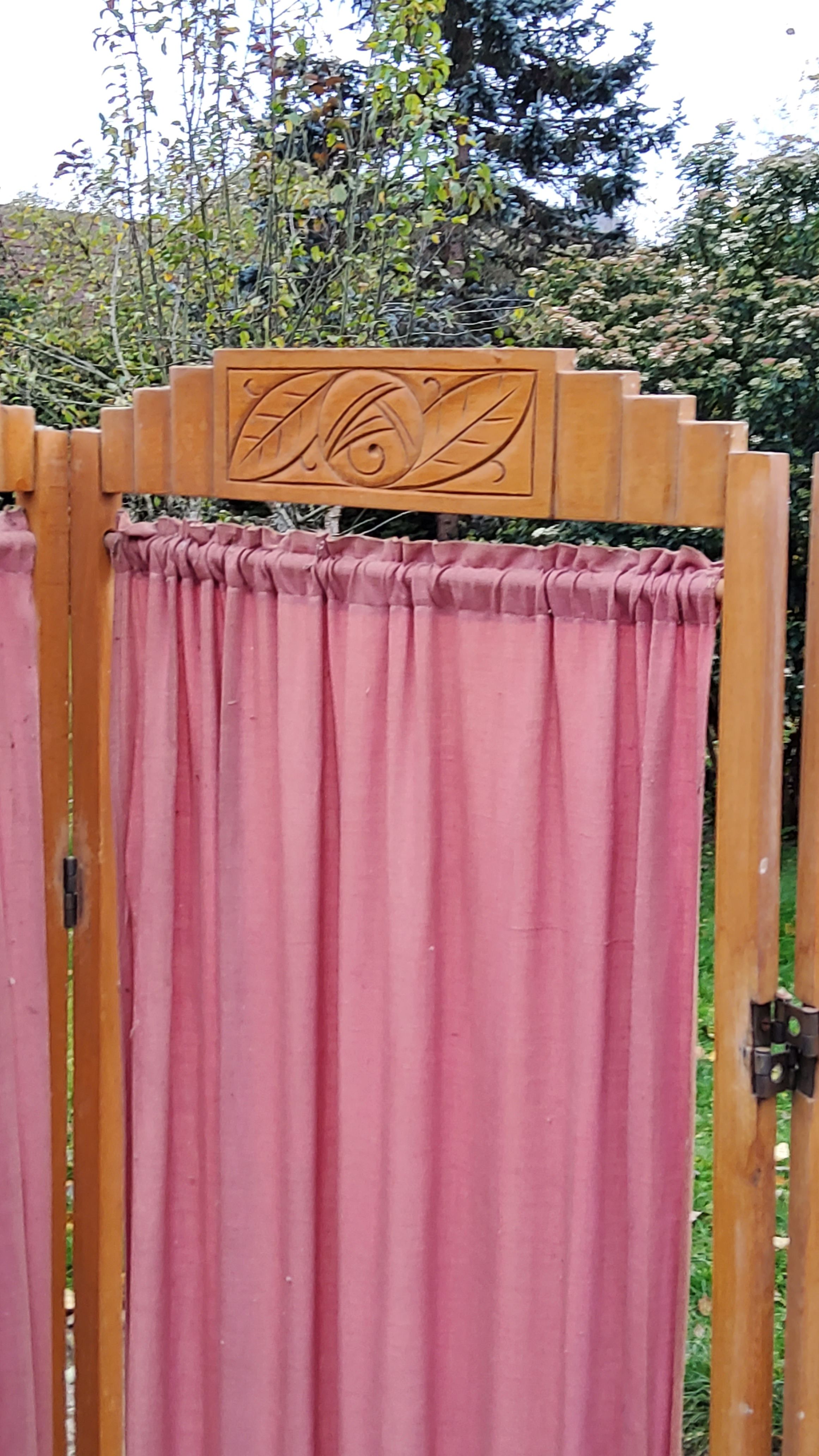 Art Deco screen 6 leaves in beech and fabrics of the 30s