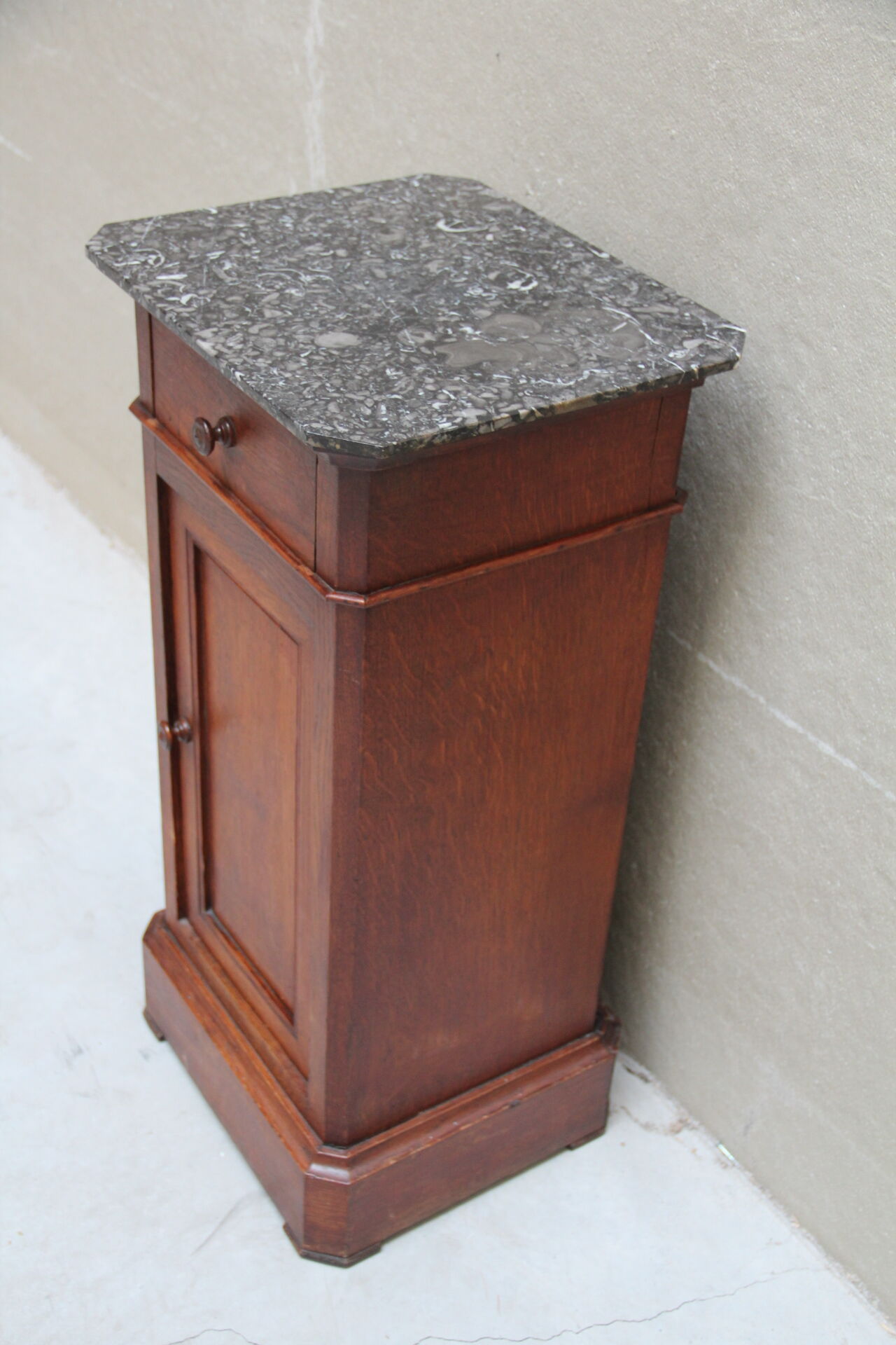 Louis Philippe period bedside or extra furniture in dark oak.