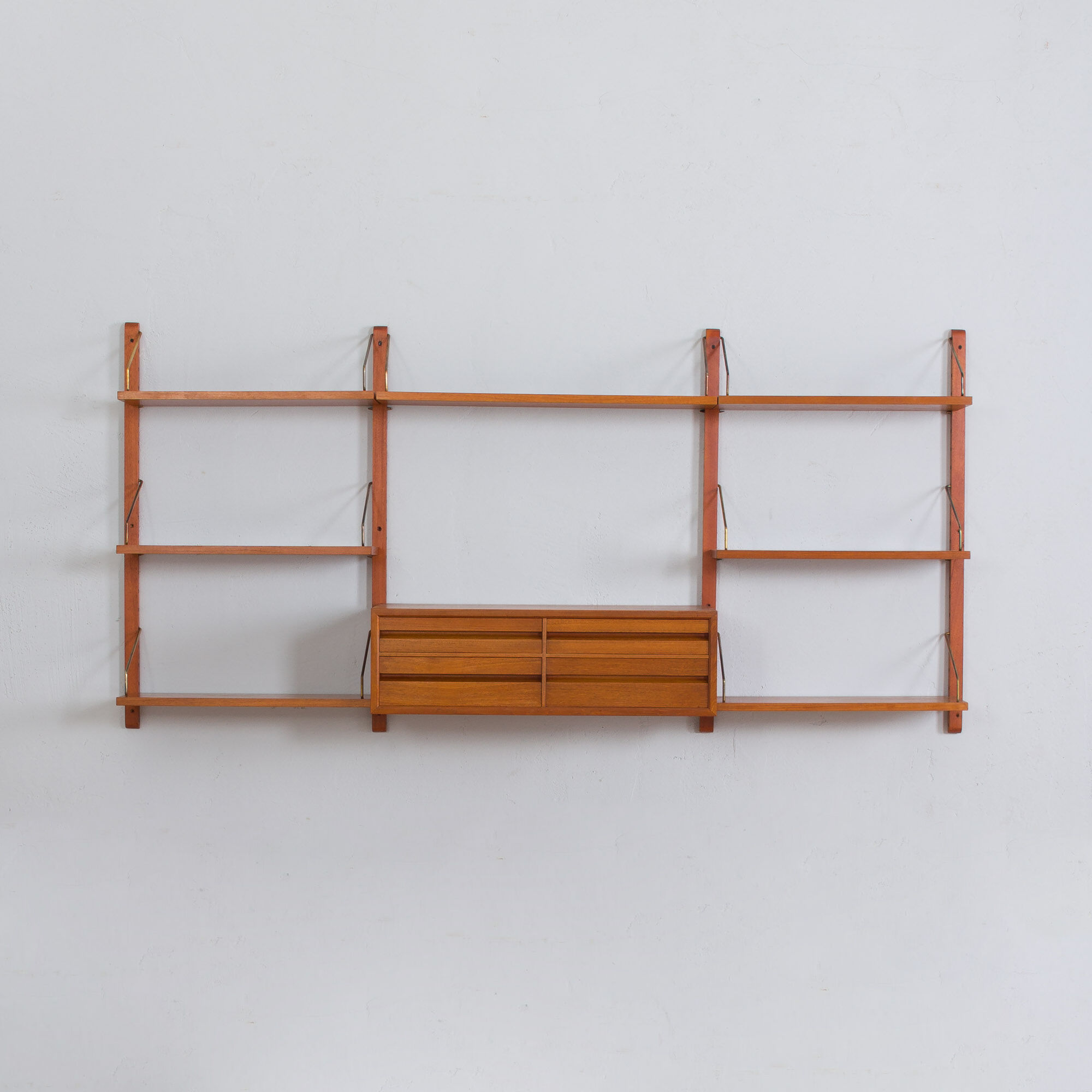 Poul Cadovius Teak dresser Wall Unit With a chest of drawers And 7 Shelves, Denmark 1960s
