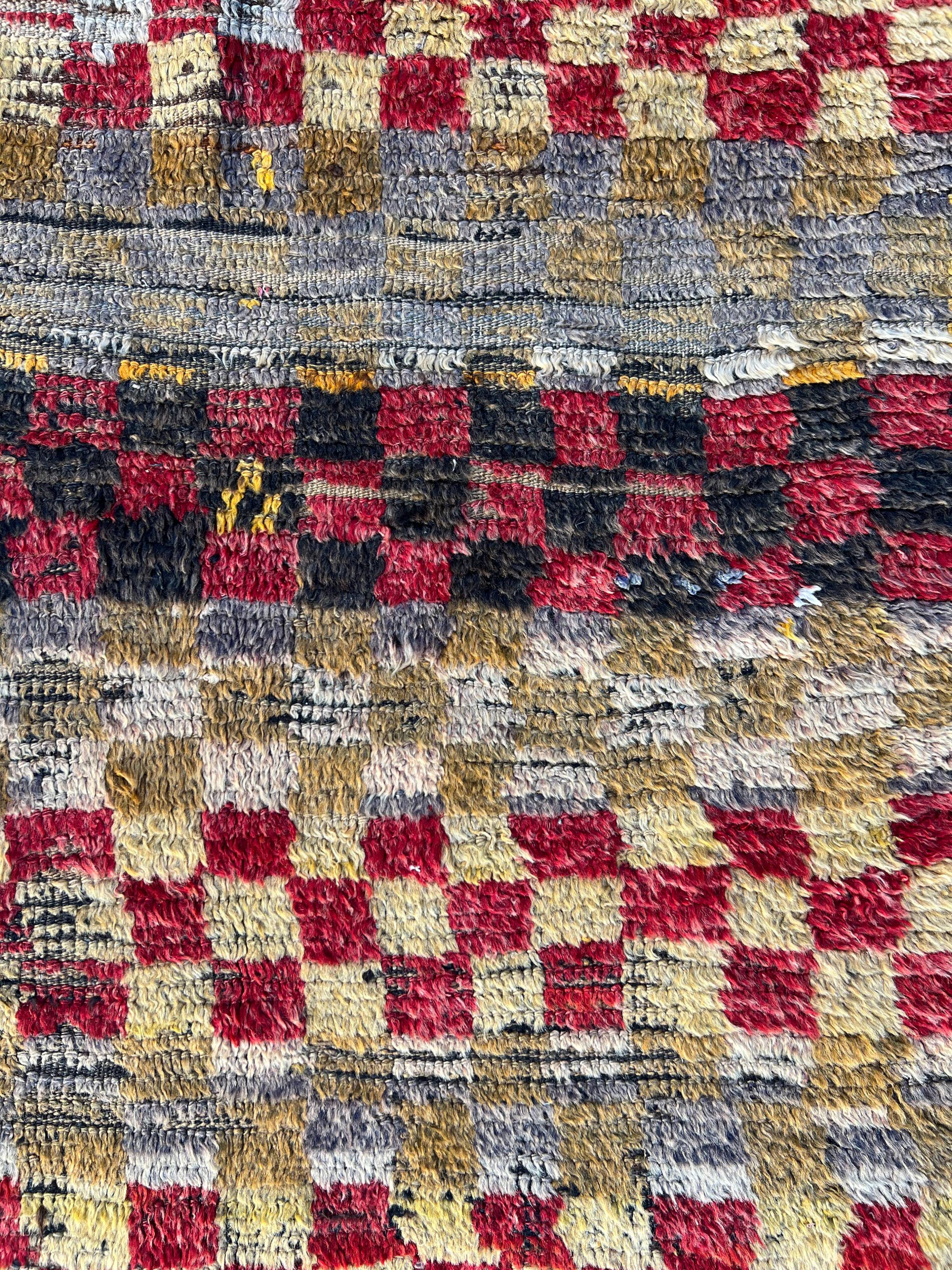 Tapis Tulu turc antique avec motif à carreaux