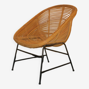 Mid century bamboo and iron pod chair, 1960s